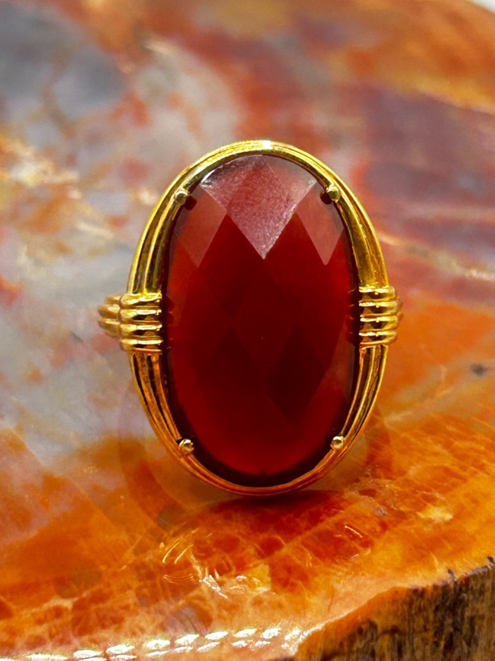 Red Chalcedony Ring, gold dipped solid sterling silver - size 8